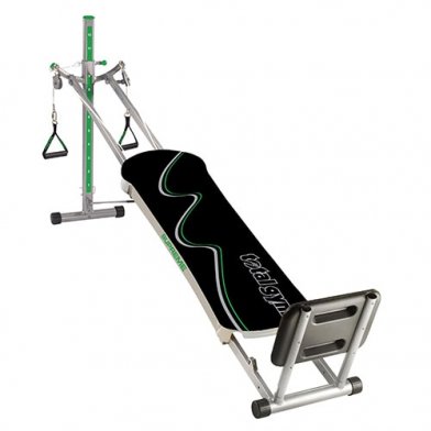 The Total Gym Supreme includes a squat stand.